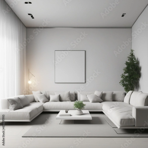 Obraz elegant living room with light colors, perfect for desktop backgrounds, called homer office and Mockup
