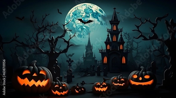 Fototapeta halloween background with pumpkins. 3D illustration of Halloween theme.