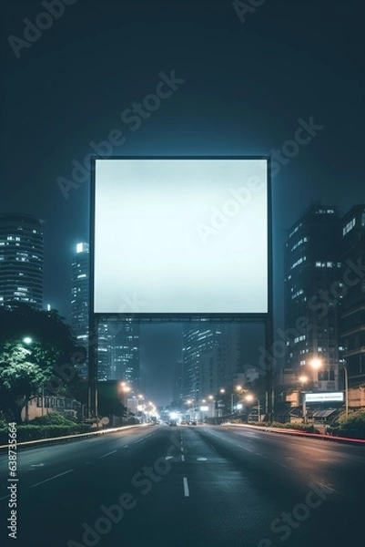 Obraz Blank billboard on light trails. Street and urban in the night. Can advertisement for display or montage product or business