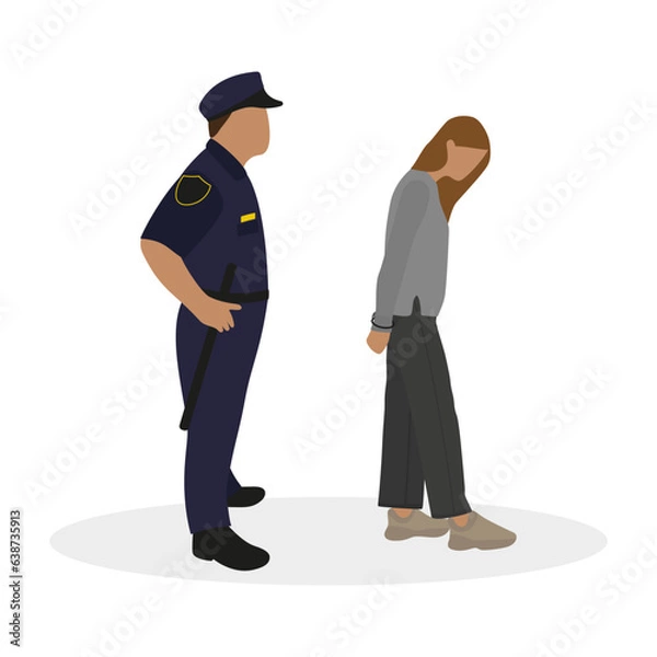 Obraz Policeman and female character in handcuffs on a white background