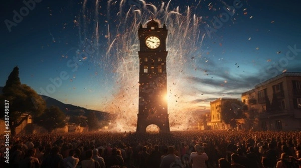 Fototapeta İzmir Clock Tower Celebration: Vibrant festivities unfold around the iconic Clock Tower, capturing the essence of the moment.