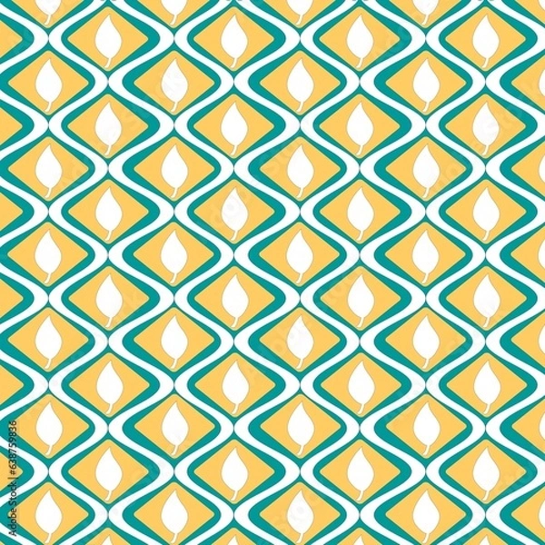 Fototapeta Ethnic fabric pattern in yellow, white, green background.