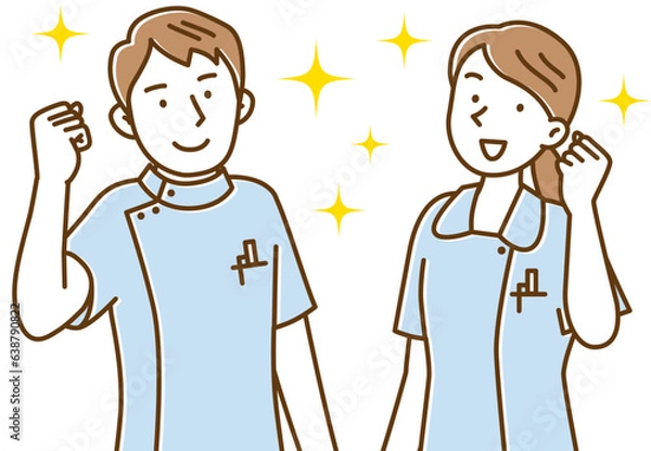 Obraz 笑顔でガッツポーズする若い看護師の男女セット