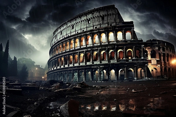 Fototapeta world tourism day, colosseum at night, Colosseum Illuminated: Nighttime Majesty Captured
