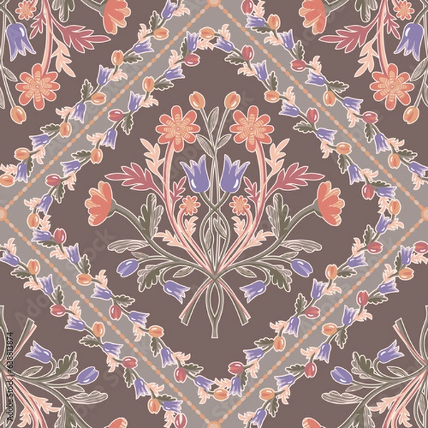 Fototapeta French Country Seamless Pattern with Floral Elements