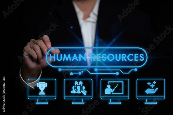 Fototapeta Human resource management, HR, recruitment, leadership and teambuilding. Business and technology concept.HR Human resources Recruitment Team Staff management Business concept.