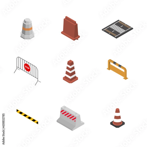 Fototapeta Under construction design elements, flat 3D isometric style.