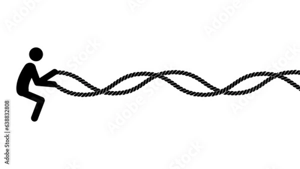 Fototapeta Set of stick figures battle rope exercises. Flat style, vector illustration.