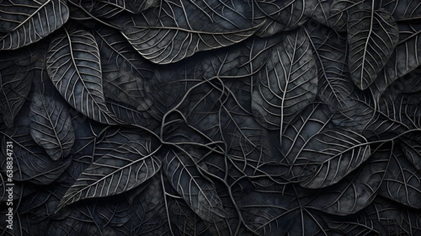 Fototapeta macro shot detail of black leaves texture, veins on the leaf surface