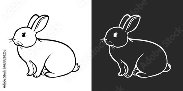 Obraz Line art bunny illustration. Cute rabbit with black and white thin lines. Adorable cute animal illustration contour drawing. Minimal bunny line art doodle. Farm rabbit logo concept.