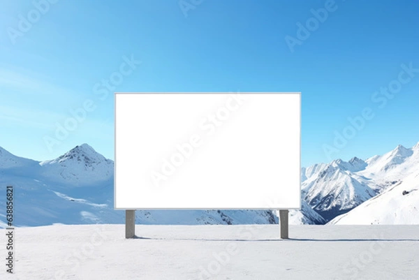 Fototapeta design mockup: blank white billboard at the snowy mountains