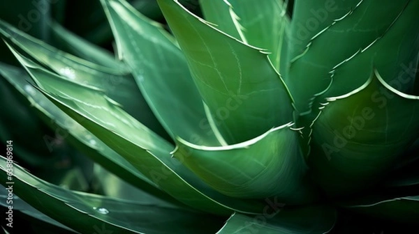 Fototapeta Cactus plant Agave attenuata soft details texture. Natural abstract, delicate and fluid shapes lines. Highlight focused leaf edges and blurred background