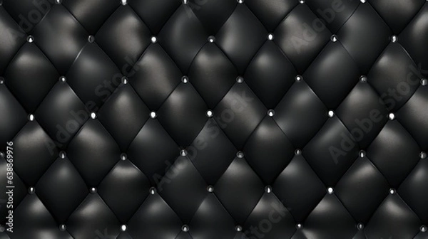 Fototapeta Black Buttoned luxury leather pattern with diamonds and gemstones