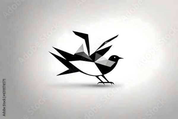 Fototapeta Design of professional logo featuring a bird in black on a white background. Include geometric shapes as an additional design element
