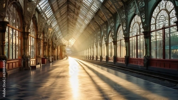 Fototapeta A historical train station, built between the years 1800 and 1900, that captures the golden age of railway travel. Generative AI