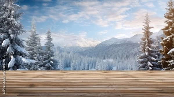 Obraz podium with a winter landscape background