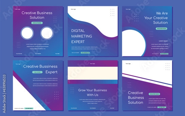 Fototapeta Set of Editable minimal square banner template. Suitable for social media post and web internet ads. Vector illustration with photo college