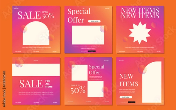 Obraz Set of Editable minimal square banner template. Suitable for social media post and web internet ads. Vector illustration with photo college