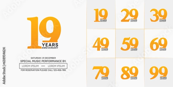 Fototapeta set of anniversary logo with orange and black number on white background can be use for celebration