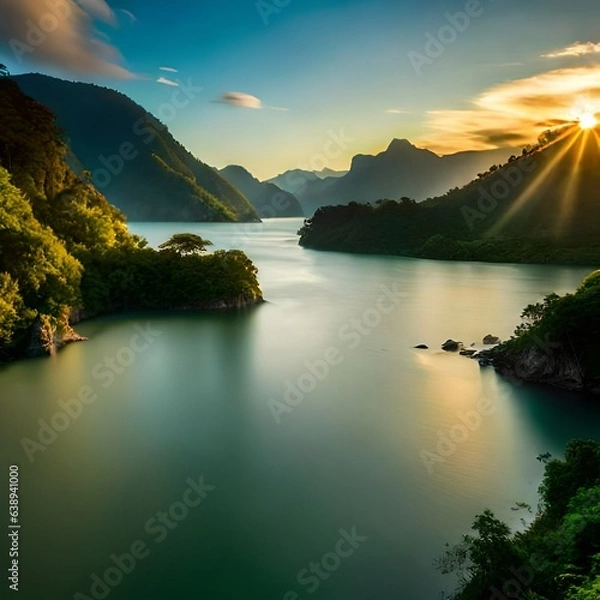 Obraz sunset over the lake generated by AI