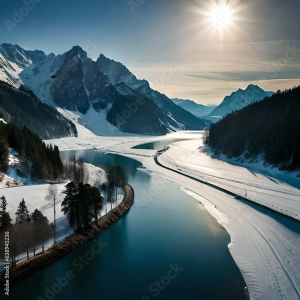 Obraz sunrise over the lake generated by AI