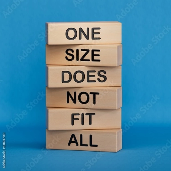 Fototapeta One size does not fit all symbol. Concept words One size does not fit all on wooden blocks.One size does not fit all business concept. Copy space.3D rendering on blue background.
