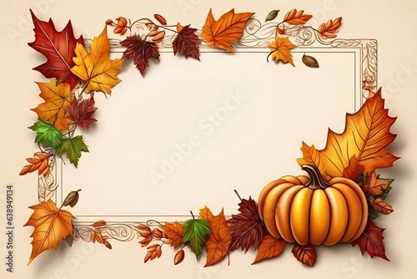 Fototapeta Thanksgiving autumn frame with pumpkins ai generative image