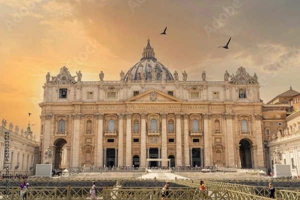 Obraz St. Peter's Basilica, Cathedral and Roman architecture historical monuments around the square in Via della Conciliazione in Rome. Vatican City Rome, Italy.
