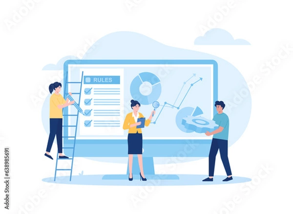 Fototapeta the people are working on the rules concept flat illustration
