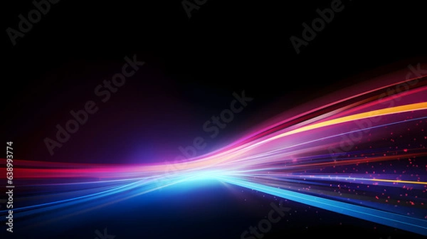 Fototapeta Colorful light trails with motion effect. Illustration of high speed light effect on black background.