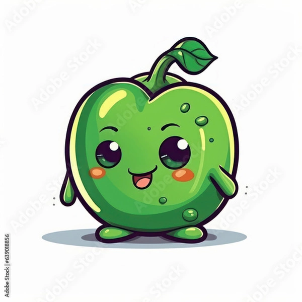 Obraz A cartoon illustration of a green bell pepper. Generative AI.