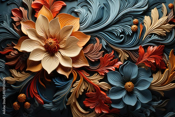 Fototapeta Retro wallpaper with a swirling floral pattern. Generative Ai.