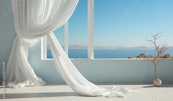 Obraz Floating white curtain. AI gerado