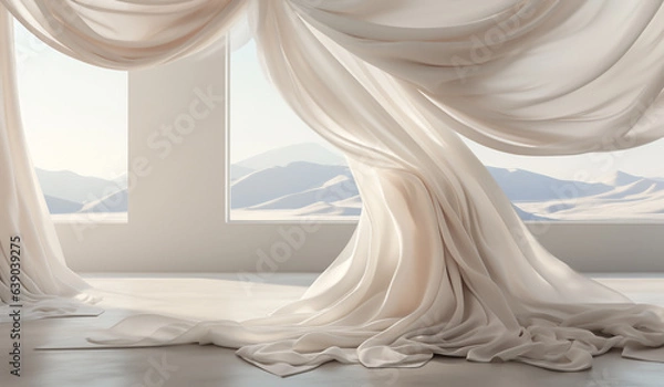 Obraz Floating white curtain. AI gerado