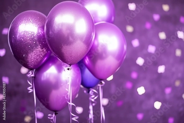 Fototapeta Joyful celebration with purple balloons in the air, generative AI