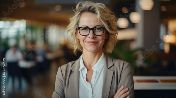 Fototapeta A smart businesswoman is working in her office with staff.    