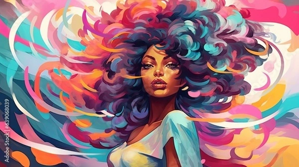 Fototapeta Sexy African American Female and Her Big Amazing Colorful Hair