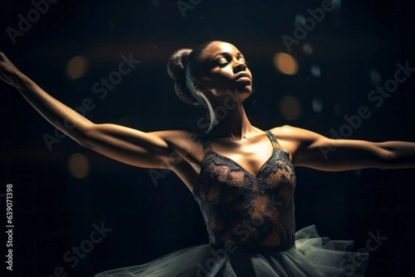 Fototapeta Portrait of a beautiful african american ballerina in the studio
