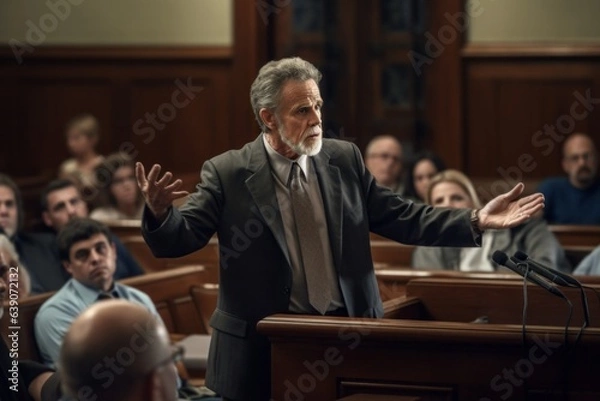 Obraz Group portrait photography of an experienced lawyer giving a passionate closing argument in a high-profile trial 