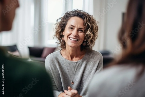 Obraz Group portrait photography of an insightful psychologist developing a treatment plan for a patient 