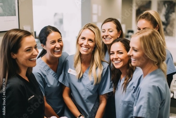 Obraz Portrait of a group of happy medical workers in the hospital.