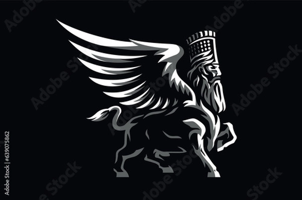 Obraz Illustration of Lamassu Winged Bull Assyrian