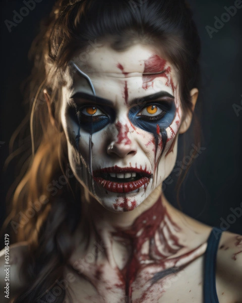 Fototapeta portrait of a person with a mask (Halloween costume of a zombie)