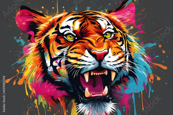 Fototapeta Art, colorful, funk, symmetry, 4K, tiger, funky, illustration, painting, free,generative ai