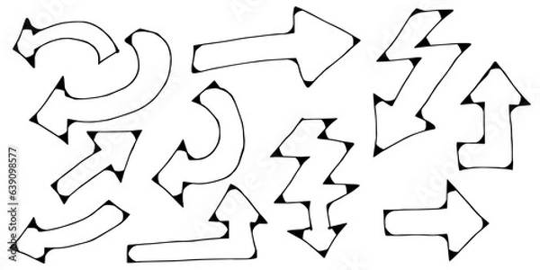 Fototapeta Hand drawn Arrows icons Set. arrow icon with various directions. Doodle vector illustration. isolated on a white background