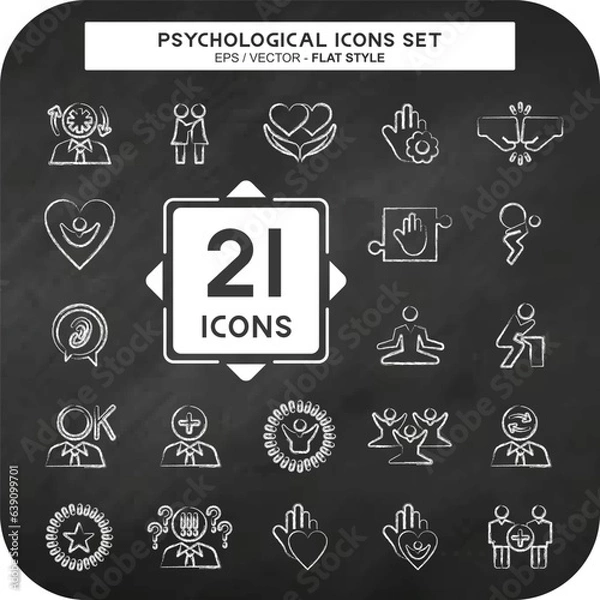 Fototapeta Icon Set Psychological. related to Psychological symbol. chalk style. simple illustration. emotions, empathy, assistance