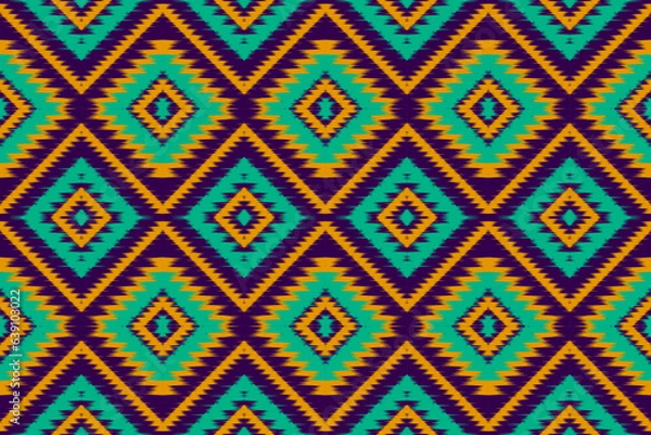 Fototapeta Beautiful ethnic tribal pattern art. Ethnic ikat seamless pattern. American and Mexican style. Design for background, wallpaper, illustration, fabric, clothing, carpet, textile, batik, embroidery.