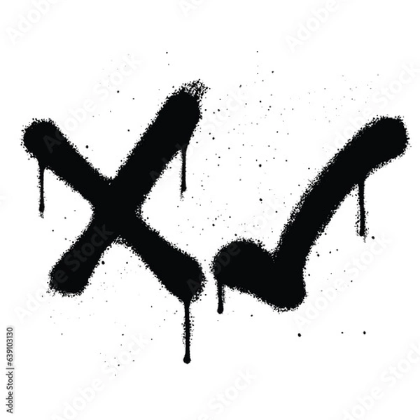 Fototapeta Graffiti spray paint Symbol tick, cross Isolated Vector