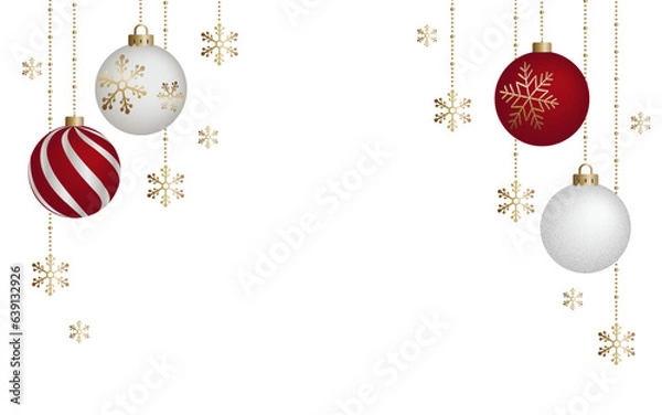 Fototapeta クリスマスオーナメントのイラスト素材 ベクター 12月 白バック 雪の結晶