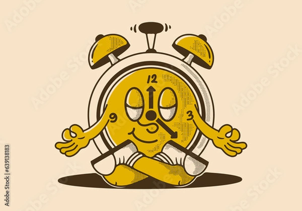 Fototapeta alarm clock mascot character in meditation pose